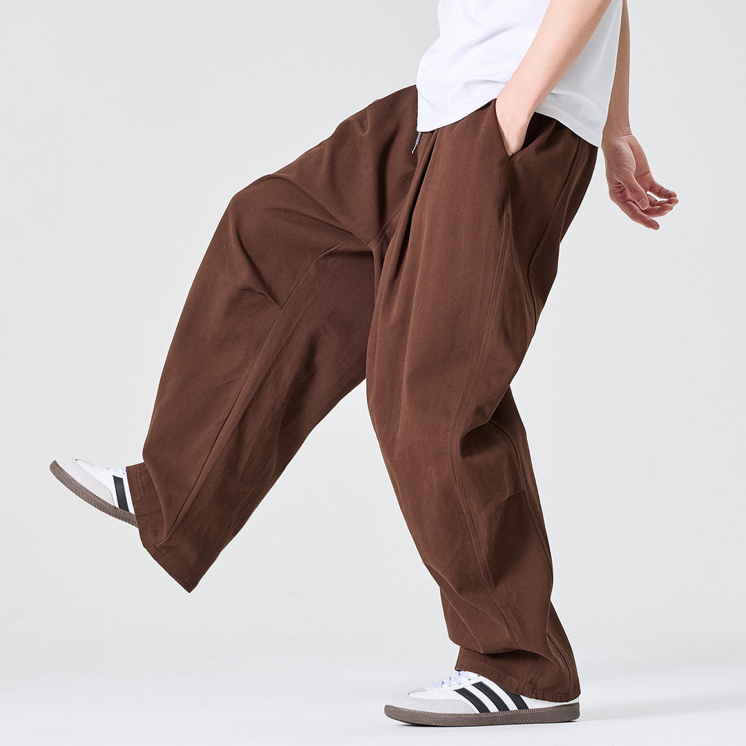 Herren Weite Relaxed-Fit Stoffhose mit Tunnelzug und Bundfalten Nord Taschen