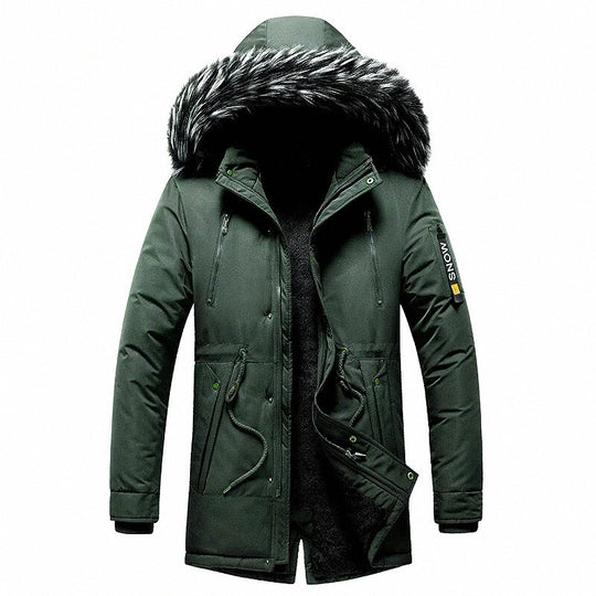 Herren Winterparka mit Kunstfellkapuze, gefütterter Thermo-Mantel mit Kordelzug Nord Taschen
