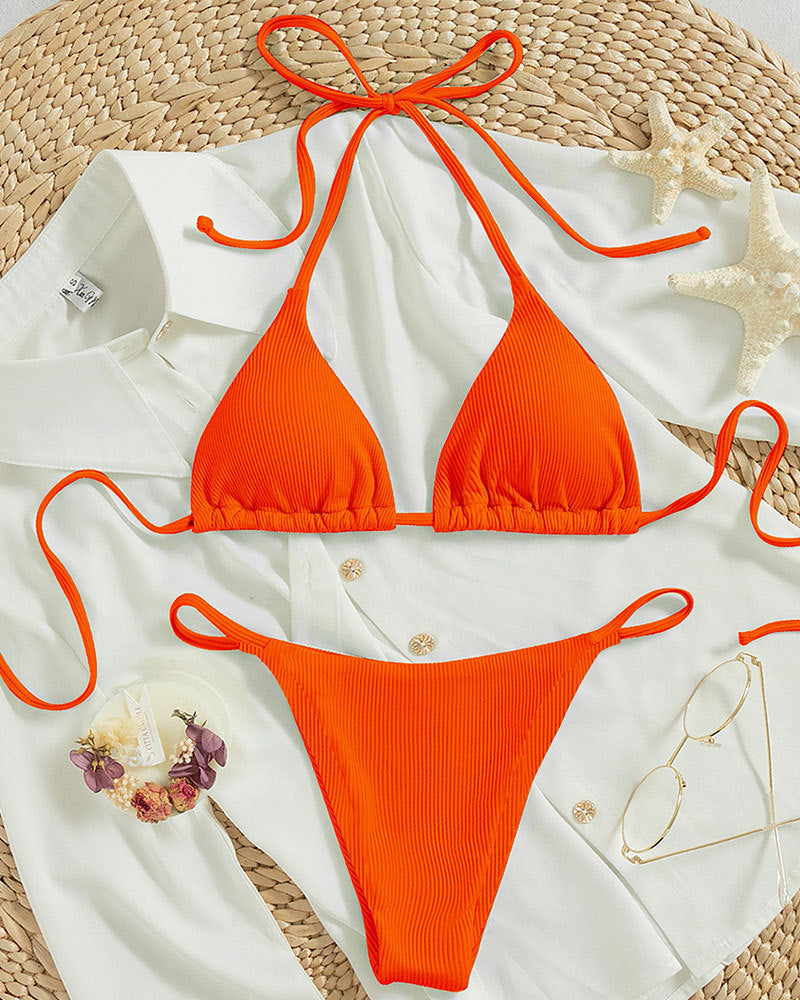 Damen Triangel-Bikini mit feiner Rippstruktur