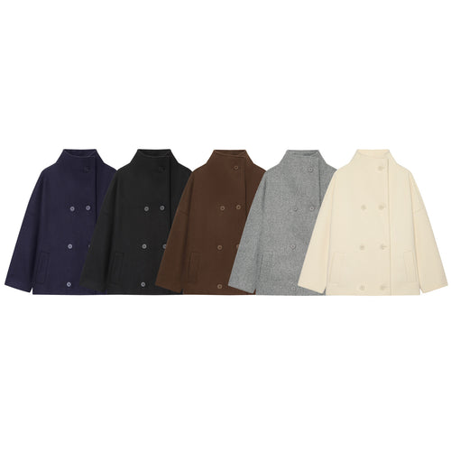 Damen Kurzes Cape-Mantel aus Wollmix mit hohem Stehkragen und doppelreihiger Knopfleiste Nord Taschen