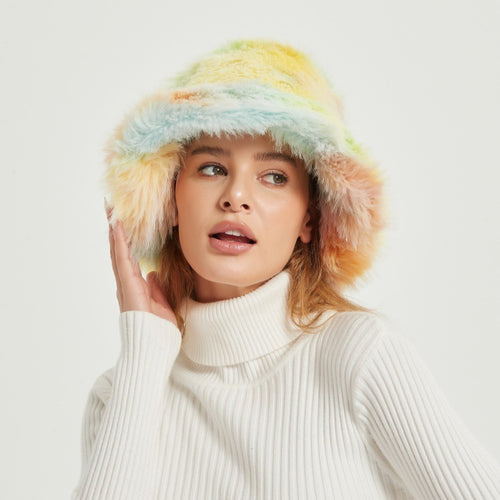 Damen Flauschiger Bucket‑Hut aus hochwertigem Kunstpelz mit Teddy‑Textur Nord Taschen