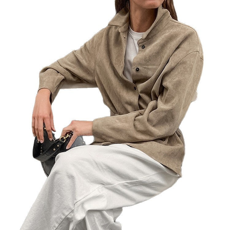 Damen Oversize Velourslederoptik-Utility-Jacke mit Tunnelzugtaillierung Nord Taschen