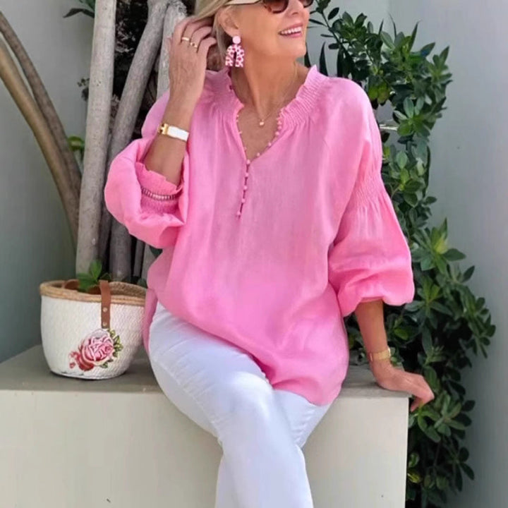 Damen luftige Bluse mit Smock-Ärmeln