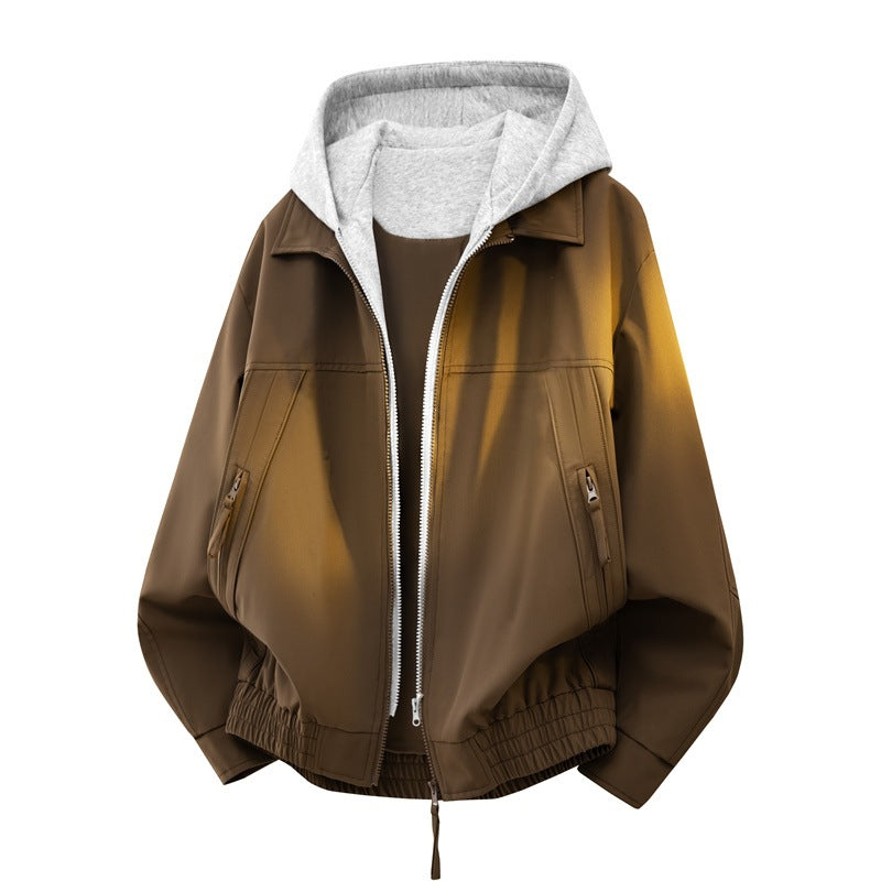 Herren Urbaner Layering-Bomber mit kontrastierender Kapuzen-Innenjacke und Reißverschlusstaschen Nord Taschen