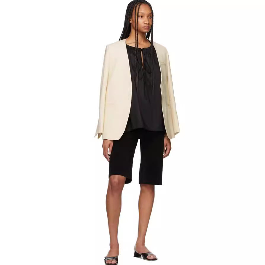 Damen Kragenloser Longblazer mit offenem Fall und Cape-Effekt Nord Taschen