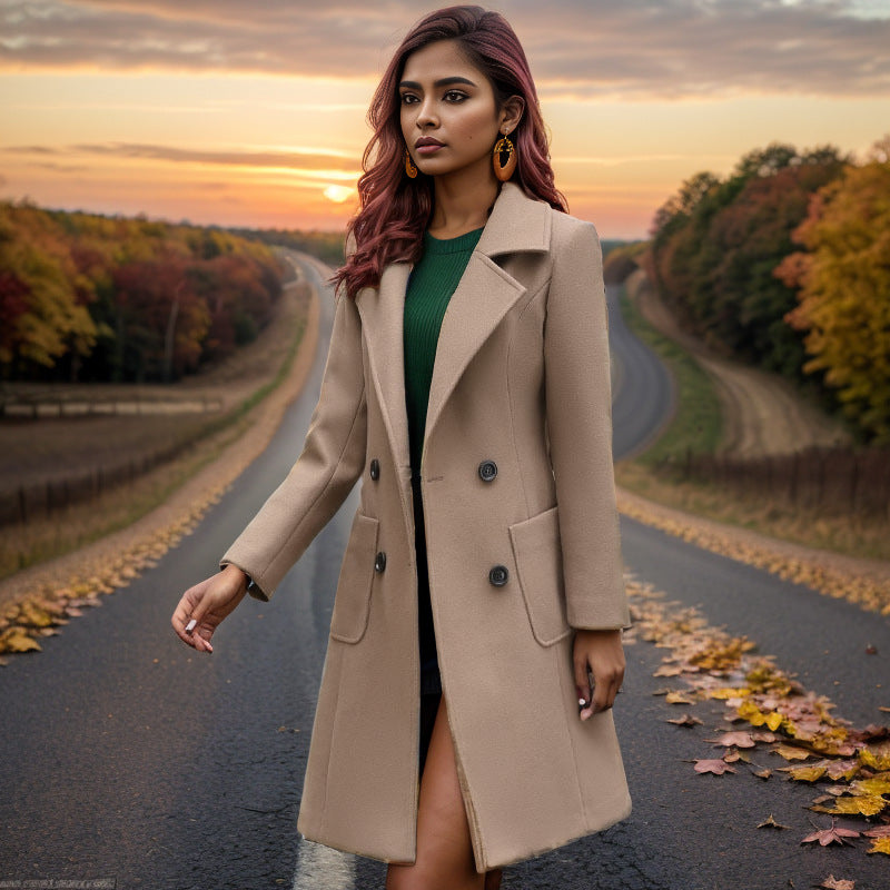 Damen Langer Chesterfield-Mantel aus Wollmix mit taillierter Passform und Seitentaschen Nord Taschen
