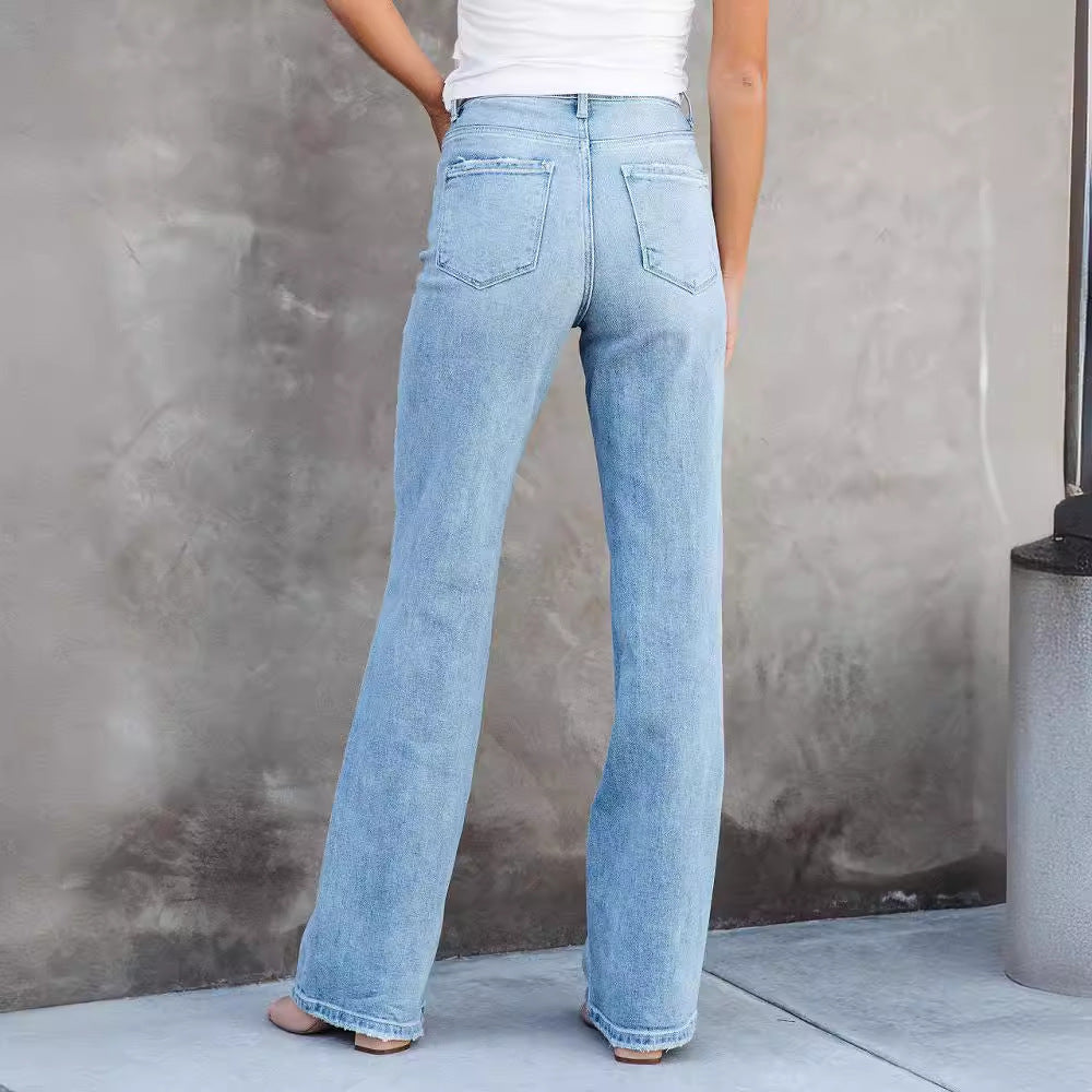Damen High-Waist Bootcut Jeans mit raffinierter Waschung und bequemer Passform
