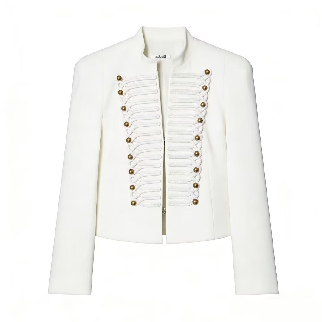 Damen Cropped Military-Blazer mit ornamentaler Kordelverzierung und Stehkragen Nord Taschen