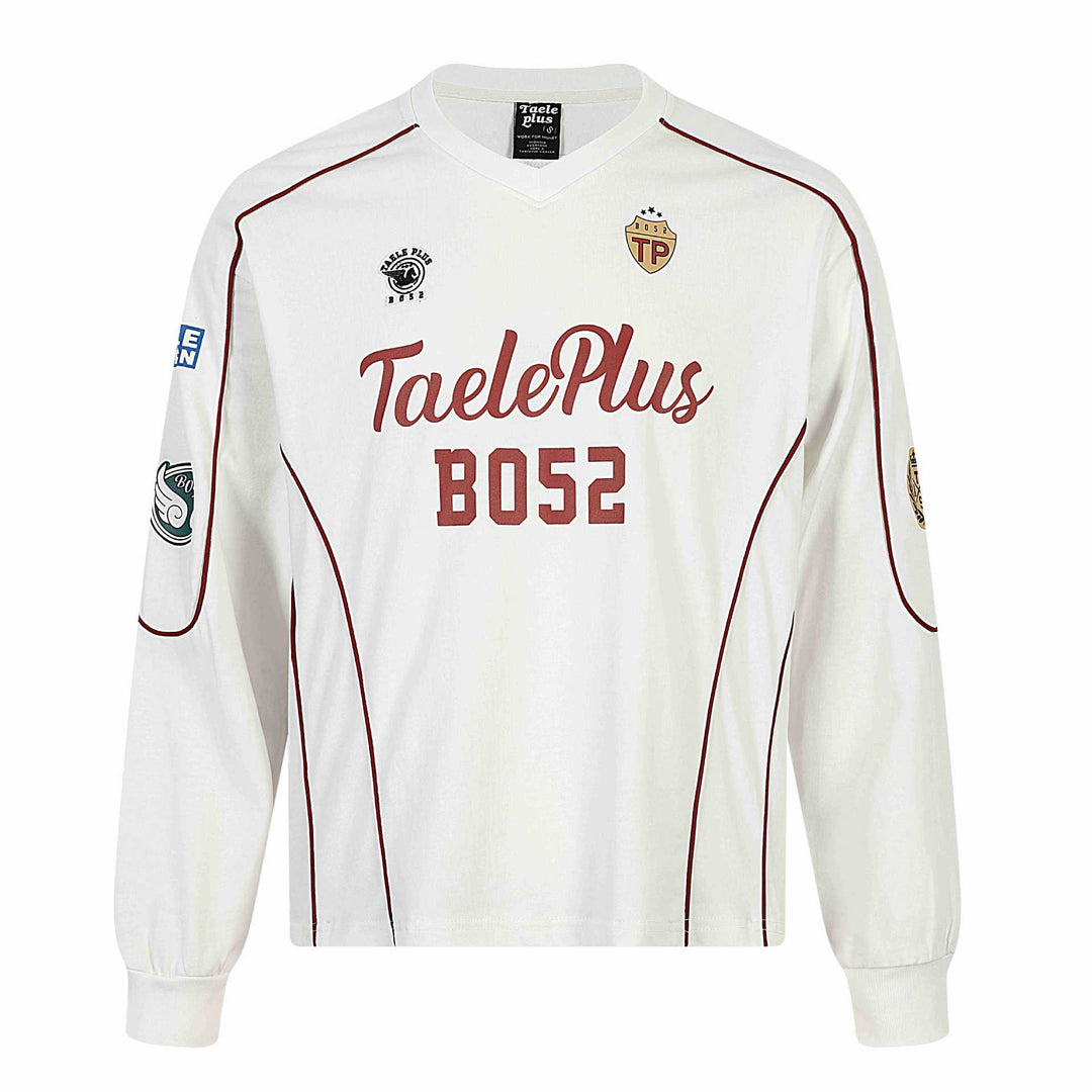Herren Retro-inspiriertes Langarm-Fußballtrikot mit V-Ausschnitt und Kontrastpaspeln Nord Taschen
