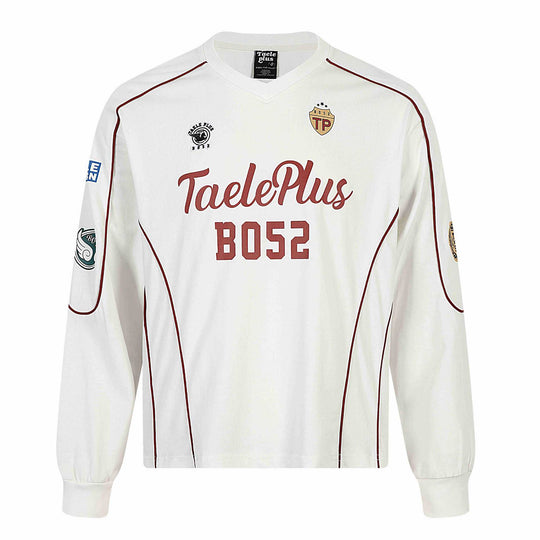 Herren Retro-inspiriertes Langarm-Fußballtrikot mit V-Ausschnitt und Kontrastpaspeln Nord Taschen