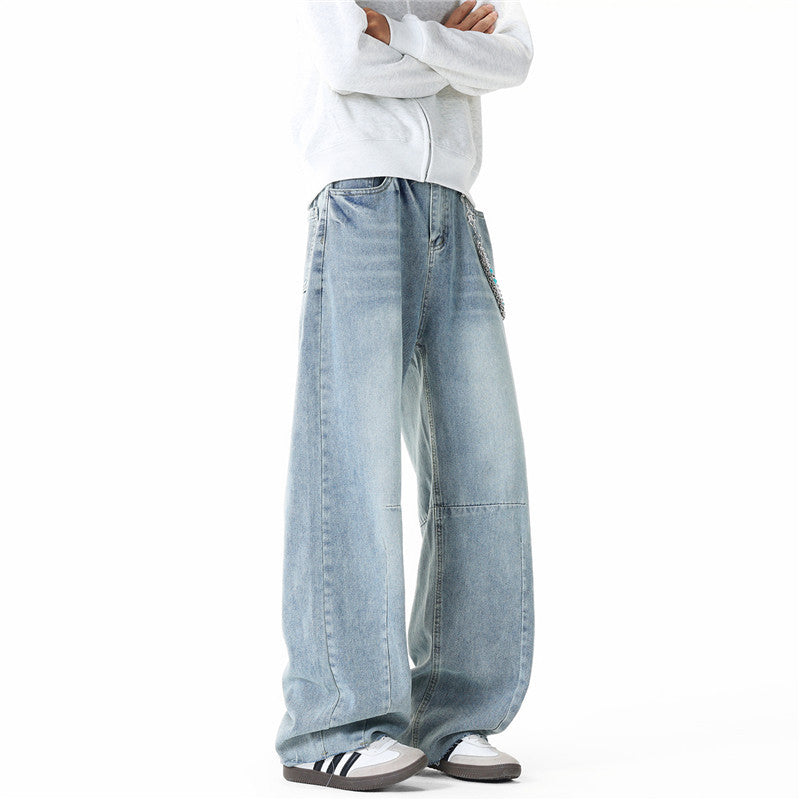 Herren Weit geschnittene Baggy-Jeans mit hoher Bundhöhe, Knie‑Abnähern und Used‑Waschung Nord Taschen