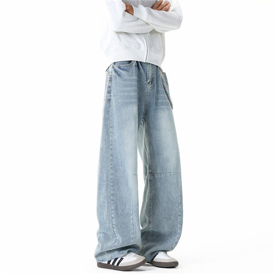 Herren Weit geschnittene Baggy-Jeans mit hoher Bundhöhe, Knie‑Abnähern und Used‑Waschung Nord Taschen