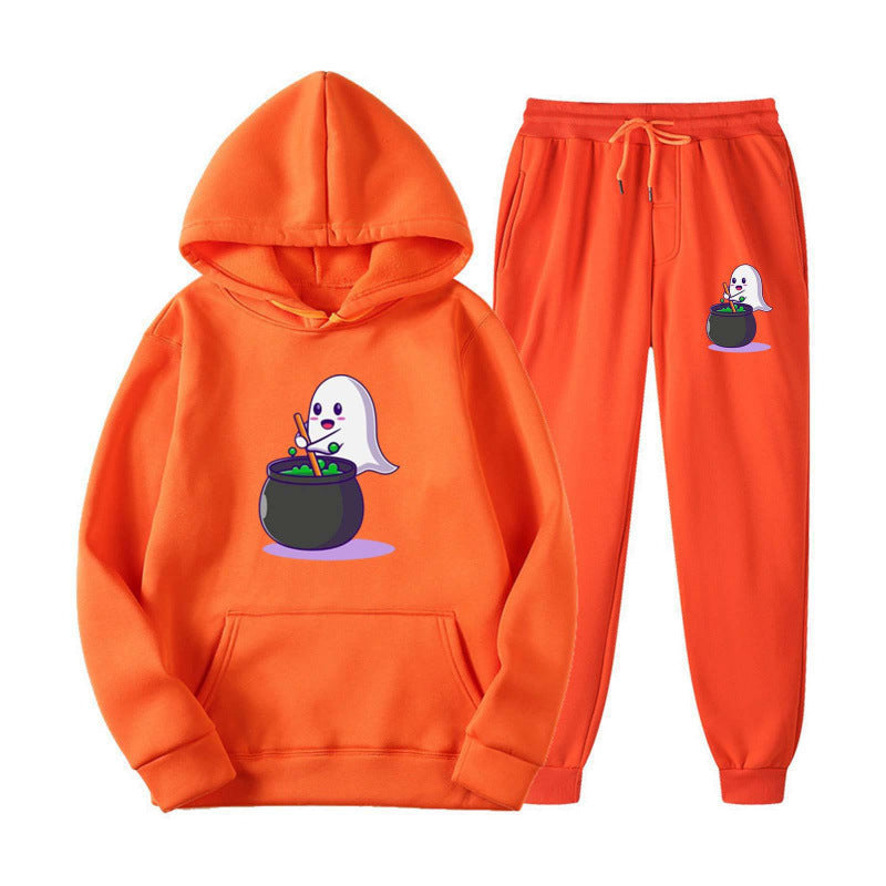 Unisex kuscheliger Kapuzenpullover und Jogginghose Set mit Halloween-Geistprint Nord Taschen