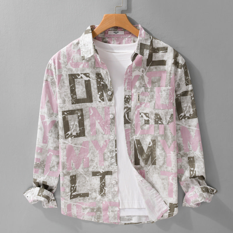 Herren Langarm-Hemdjacke mit großflächigem Typo‑Print aus Baumwollmix Nord Taschen