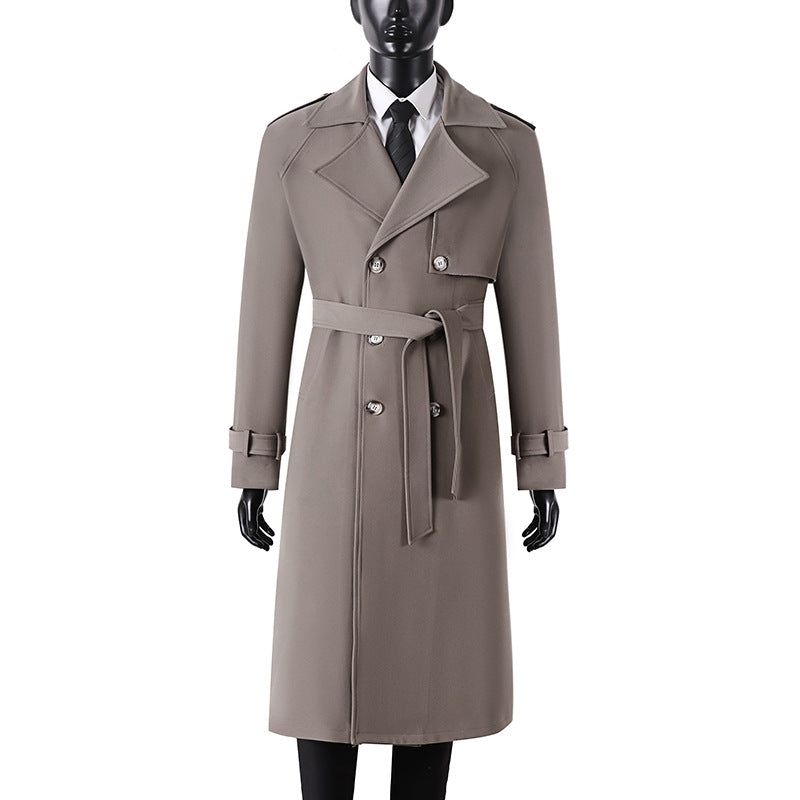 Herren Langer Minimalistischer Trenchcoat mit Sturmklappe Taillengürtel und verstellbaren Manschetten Nord Taschen