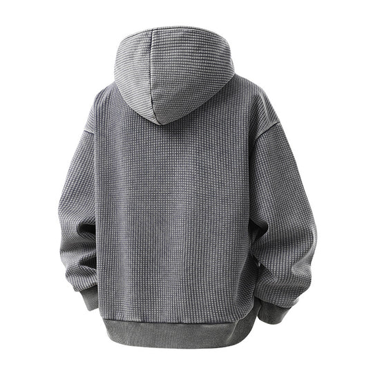 Herren Oversize Waffelstruktur-Kapuzenjacke mit hohem Schlauchkragen und diagonalem Reißverschluss Nord Taschen