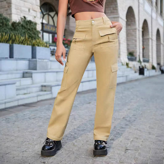 Damen weite Cargo-Hose mit hoher Taille und aufgesetzten Klappentaschen Nord Taschen