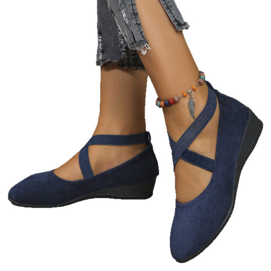 Damen elegante Wedge-Pantoletten mit überkreuzten Riemen und komfortablem Fußbett