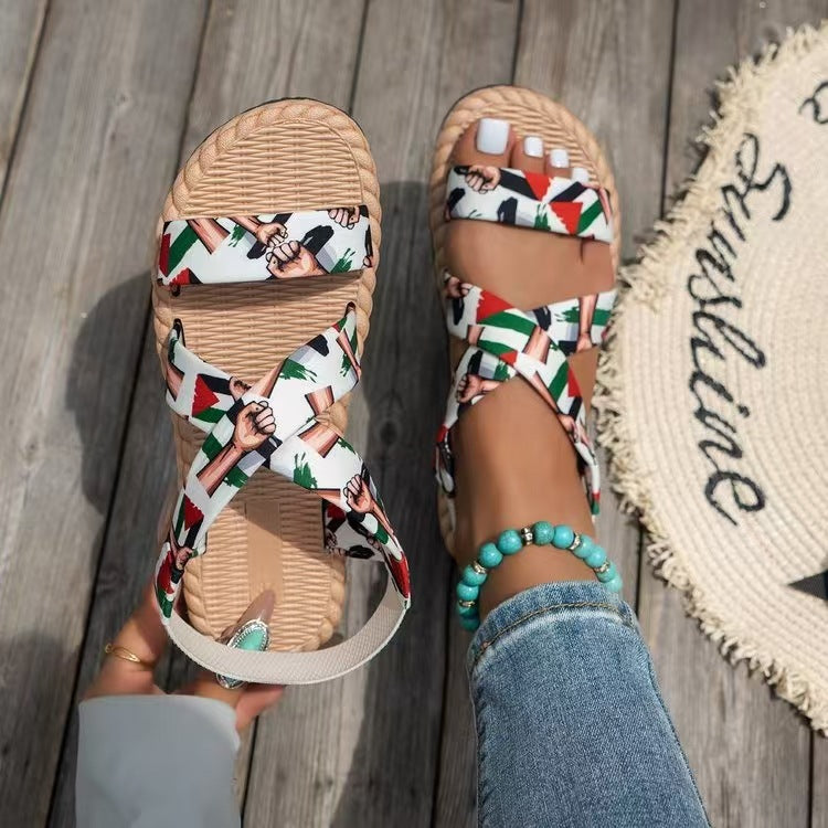 Damen Komfortable Riemensandalen mit elastischen Kreuzriemen und rutschfester Sohle