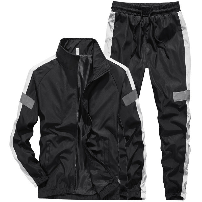 Herren Sportives Freizeit-Trainingsanzug-Set aus leichtem Windbreaker-Material mit Kontraststreifen und reflektierenden Einsätzen Nord Taschen
