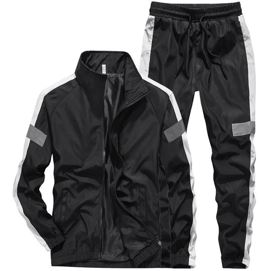 Herren Sportives Freizeit-Trainingsanzug-Set aus leichtem Windbreaker-Material mit Kontraststreifen und reflektierenden Einsätzen Nord Taschen