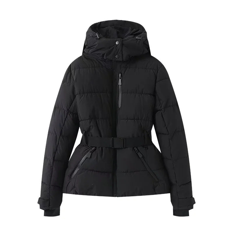 Damen 100+ gesteppte Ski- und Winterjacke mit Kapuze, Taillengürtel & wasserdichten Reißverschlüssen Nord Taschen