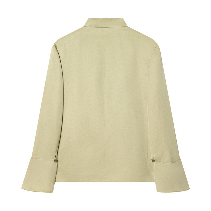 Damen Asymmetrische Blusenjacke mit Stehkragen und ausgestellten Manschetten Nord Taschen