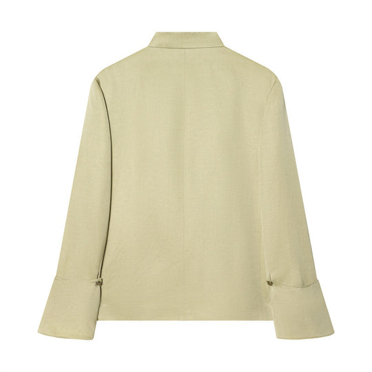 Damen Asymmetrische Blusenjacke mit Stehkragen und ausgestellten Manschetten Nord Taschen