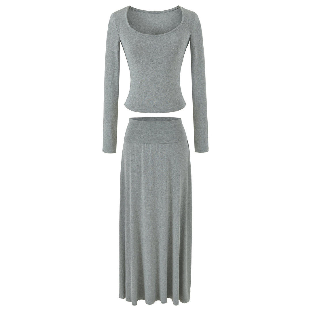 Damen Zweiteiliges Lounge-Set aus Stretch-Modal mit figurbetontem Langarm-Top und Maxirock Nord Taschen