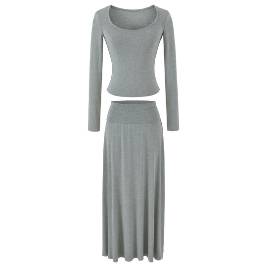 Damen Zweiteiliges Lounge-Set aus Stretch-Modal mit figurbetontem Langarm-Top und Maxirock Nord Taschen