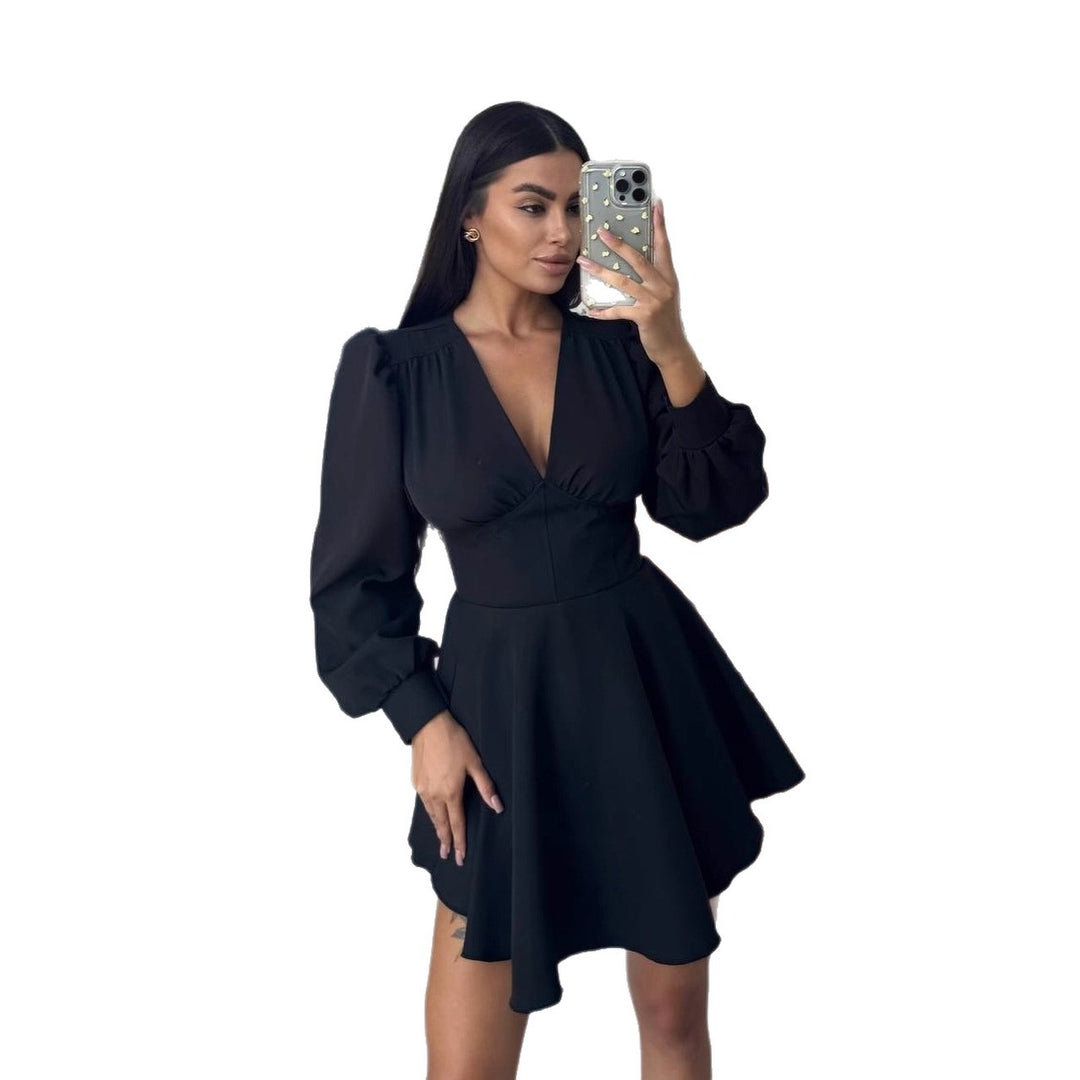 Damen Korsett-Detail Mini-Kleid mit Puffärmeln und ausgestelltem Rock Nord Taschen