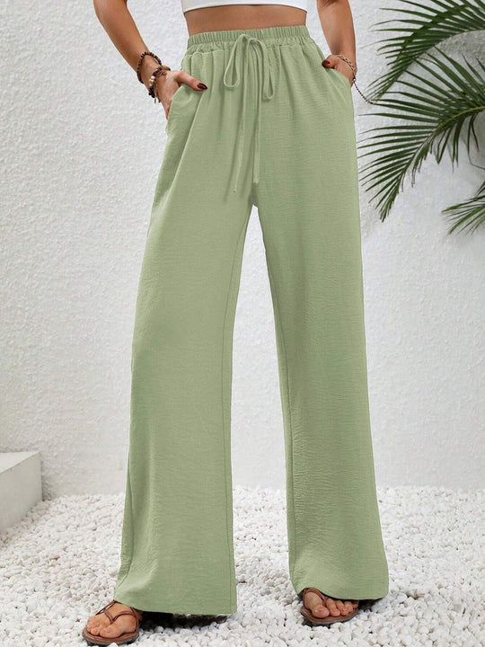 Damen Leichte Palazzo-Hose mit Gummibund, Tunnelzug und Seitentaschen Nord Taschen