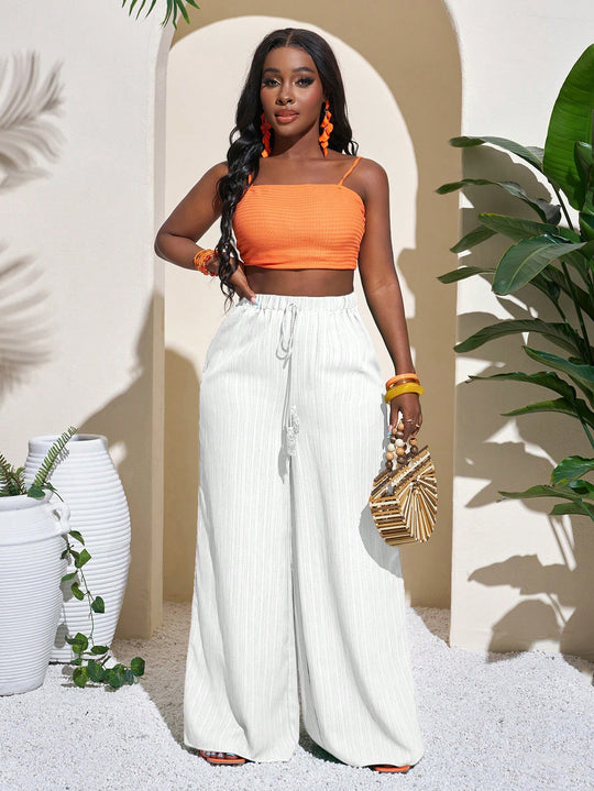 Damen Palazzo-Hose mit hohem Bund, elastischem Kordelzug und weitem Bein Nord Taschen
