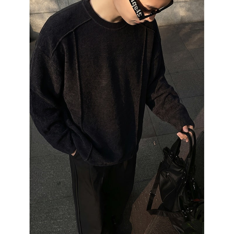 Herren Oversize Waffelstrick-Pullover mit Rundhalsausschnitt Nord Taschen