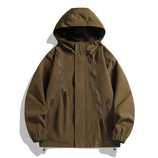 Damen Kurze technische Kapuzenjacke mit asymmetrischen Reißverschlüssen & Kordelzug Nord Taschen