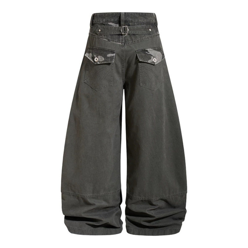 Damen weite Palazzohose aus Baumwolle mit Camouflage-Bund und Utility-Nähten Nord Taschen