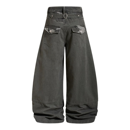 Damen weite Palazzohose aus Baumwolle mit Camouflage-Bund und Utility-Nähten Nord Taschen