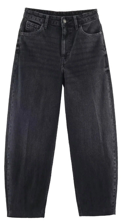Damen Hochtaillierte Baggy-Jeans mit weitem Bein und klassischer Taschenlösung Nord Taschen