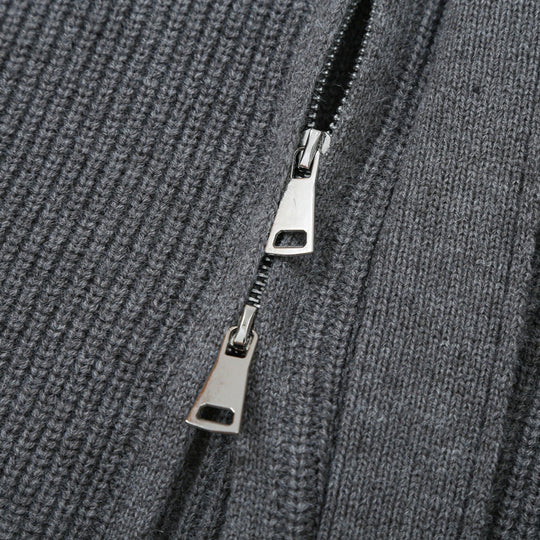 Damen Strickjacke mit Stehkragen, Reißverschluss und Taillenbindegürtel Nord Taschen