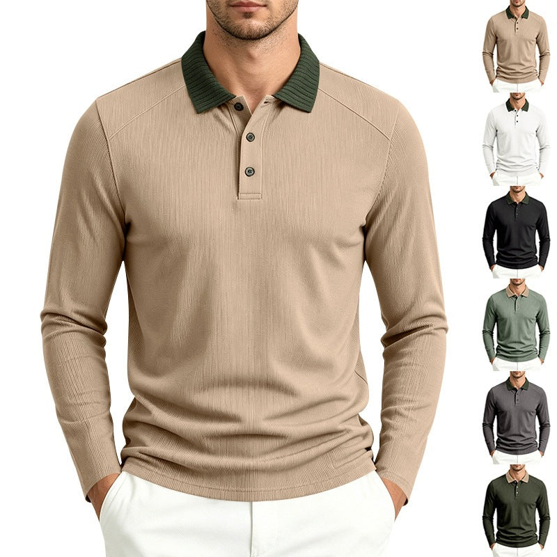 Herren Langarm-Polo aus feinem Rippstrick mit Kontrastkragen und Knopfleiste Nord Taschen