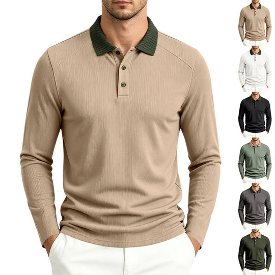 Herren Langarm-Polo aus feinem Rippstrick mit Kontrastkragen und Knopfleiste Nord Taschen
