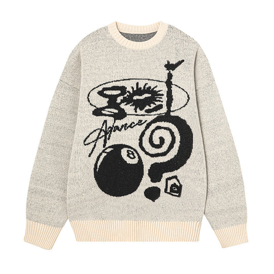 Unisex Oversize Strickpullover mit Kontrastintarsien und Rundhalsausschnitt Nord Taschen