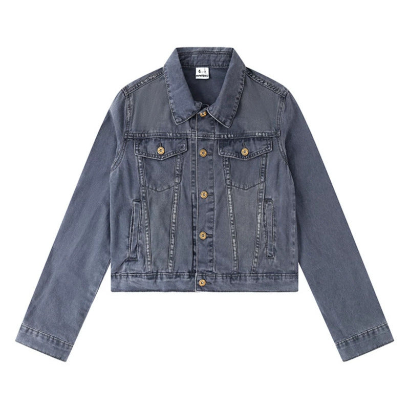Damen Kurze Jeansjacke im Vintage-Stil mit Knopfleiste, Brusttaschen und figurnahem Schnitt Nord Taschen
