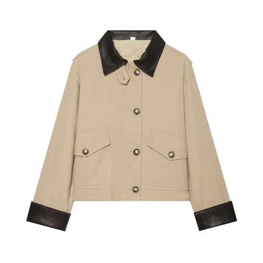Damen Kurzjacke mit kontrastiertem Lederkragen und Umschlagärmeln Nord Taschen