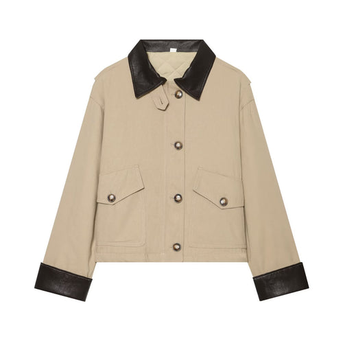 Damen Kurzjacke mit kontrastiertem Lederkragen und Umschlagärmeln Nord Taschen