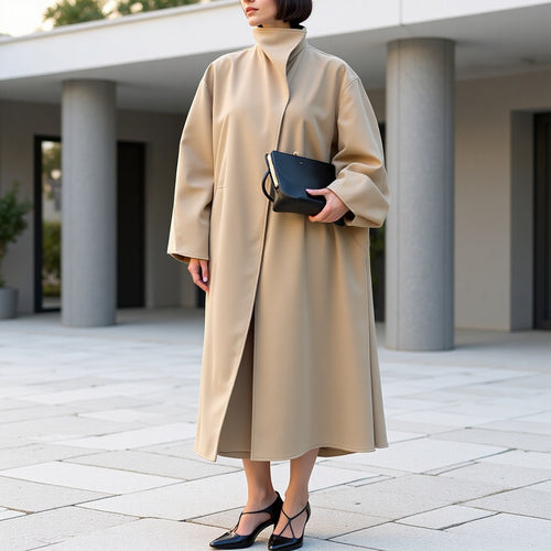Damen Mantel im minimalistischen Midi‑Schnitt mit Stehkragen und verdeckter Knopfleiste Nord Taschen