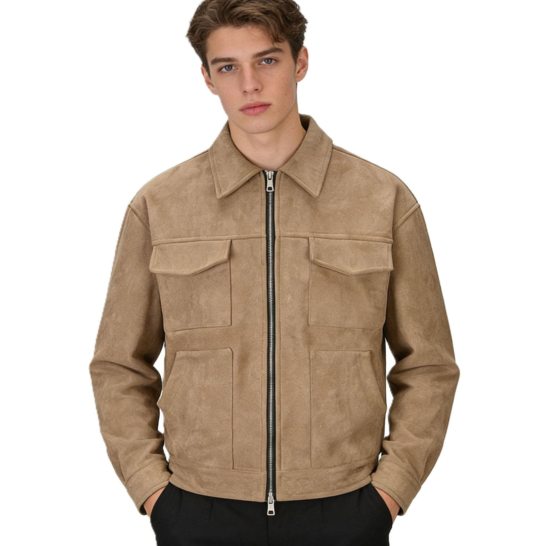 Herren Veloursleder-Overshirt mit vier Pattentaschen und Zwei-Wege-Reißverschluss Nord Taschen