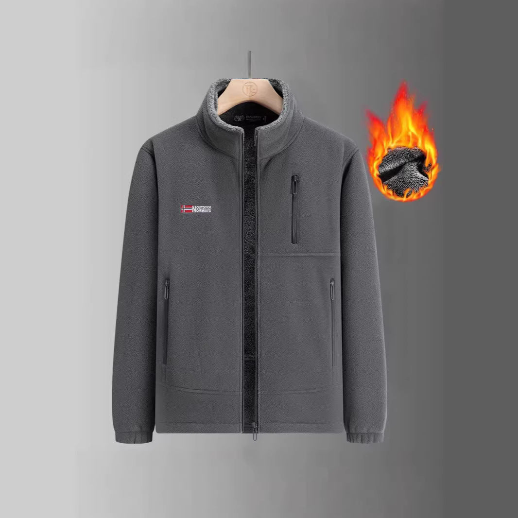 Herren Fleecejacke mit Teddyfutter, Stehkragen und mehreren Reißverschlusstaschen Nord Taschen