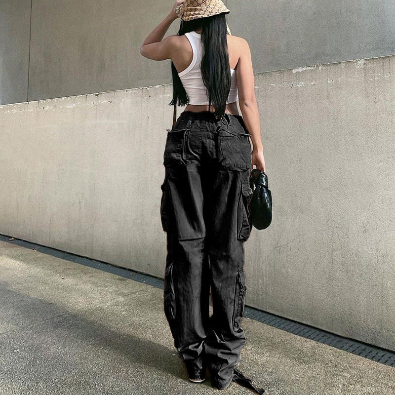 Damen weite Cargo-Hose im Baggy-Stil mit Multifunktionstaschen und verstellbarem Saum Nord Taschen