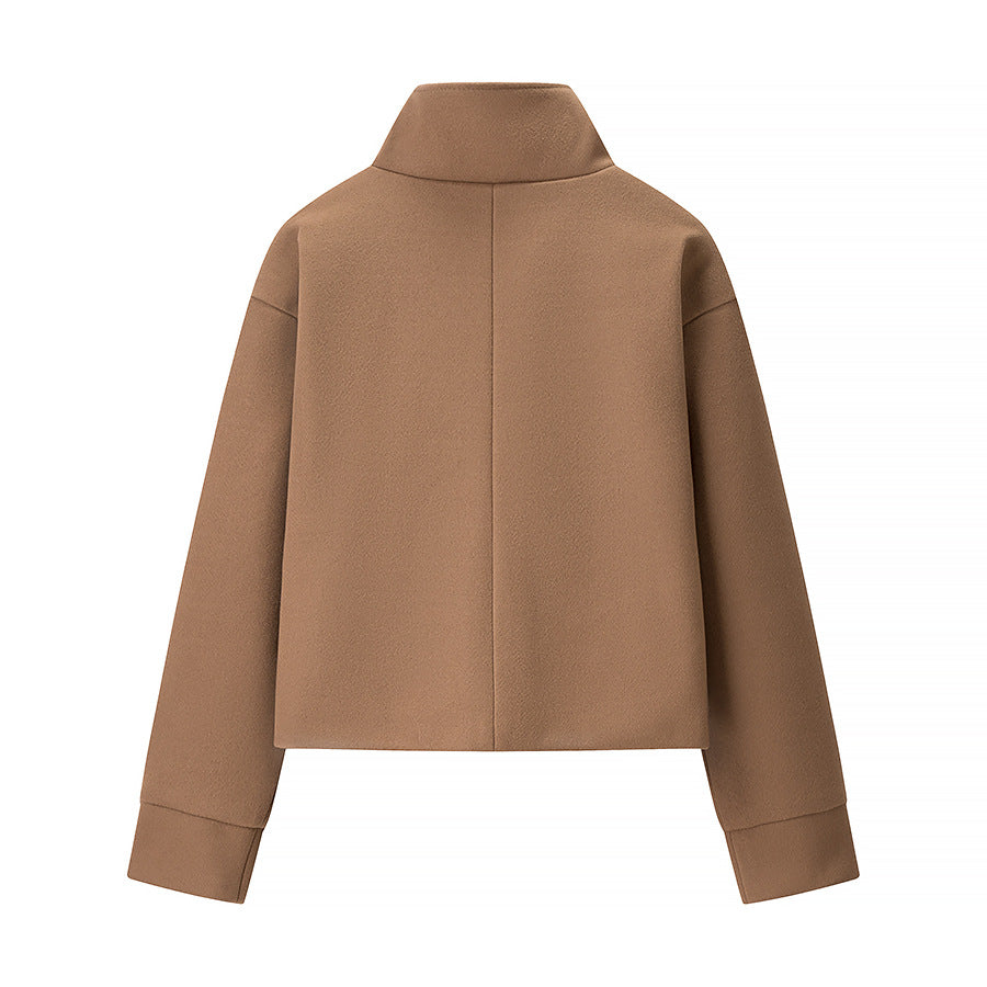 Damen Kurzjacke Boxy Wollmix mit Stehkragen, Oversize-Ärmeln und Knopfleiste Nord Taschen